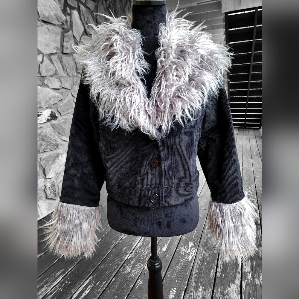 NWT Foxblood Baily Corduroy Cropped Fur Trim Jacket Very Rare